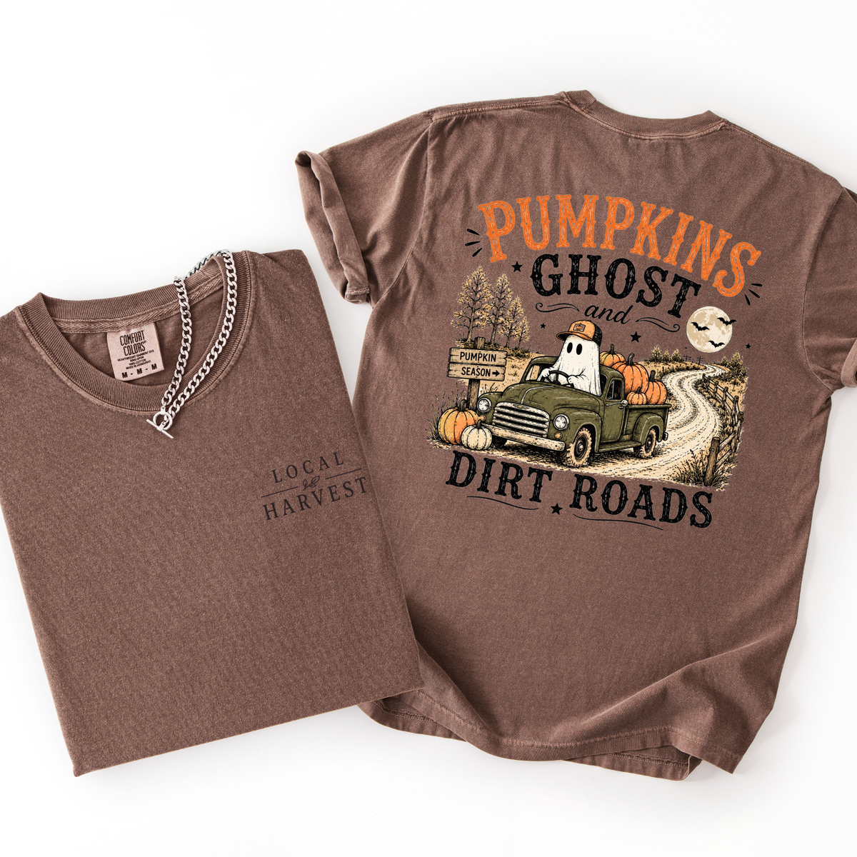 Pumpkins Ghost and Dirt Roads- Women's Graphic Tee