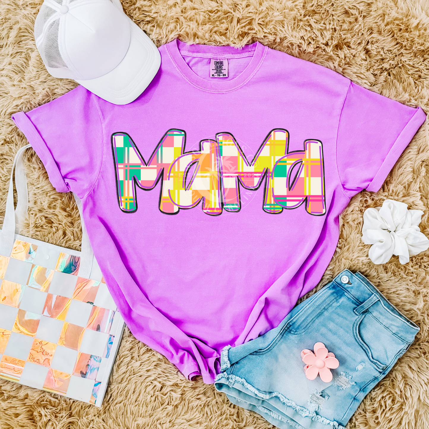 Neon Plaid Mama-PNG