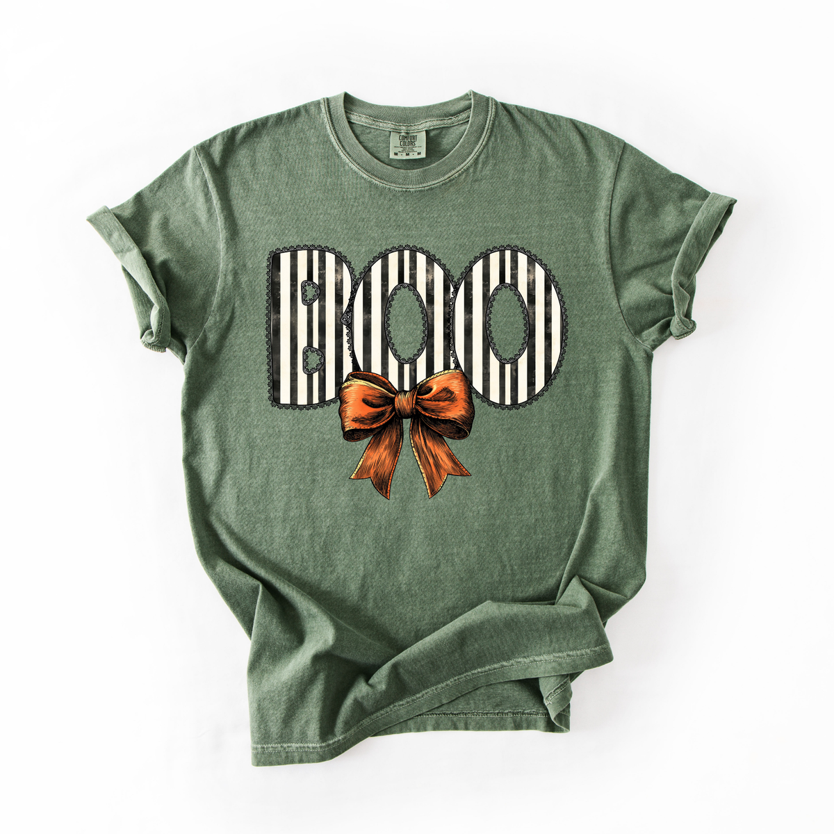 Boo- Retro Stripes- Trendy Halloween Graphic Tee