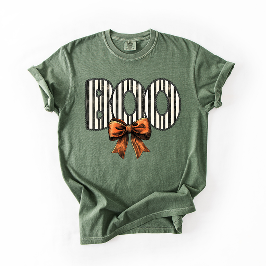 Boo- Retro Stripes- Trendy Halloween Graphic Tee