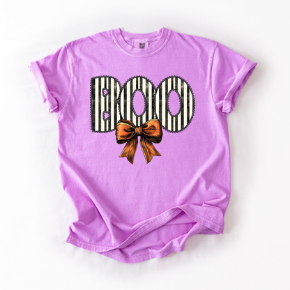 Boo- Retro Stripes- Trendy Halloween Graphic Tee