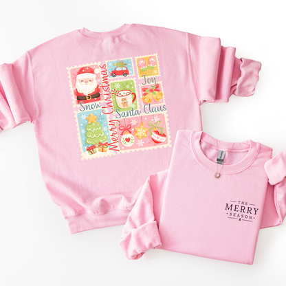 Preppy Christmas Stamps Doodle Sweatshirt
