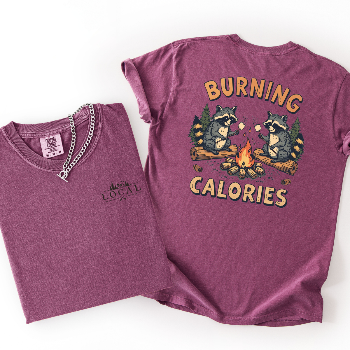 Burning Calories- Raccoon Camping Printed Tshirt