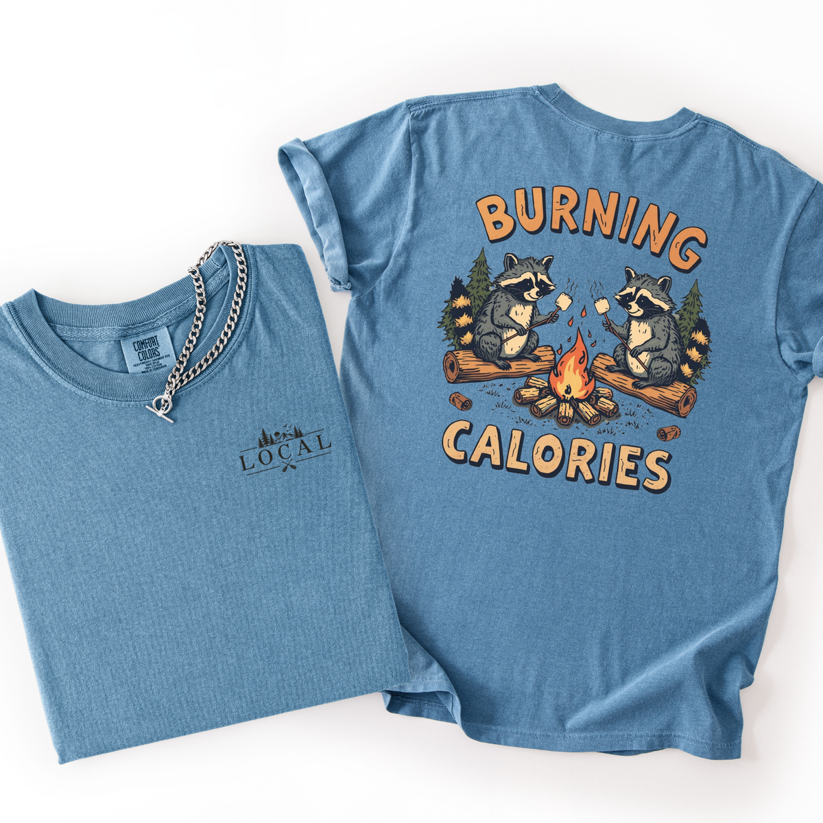 Burning Calories- Raccoon Camping Printed Tshirt