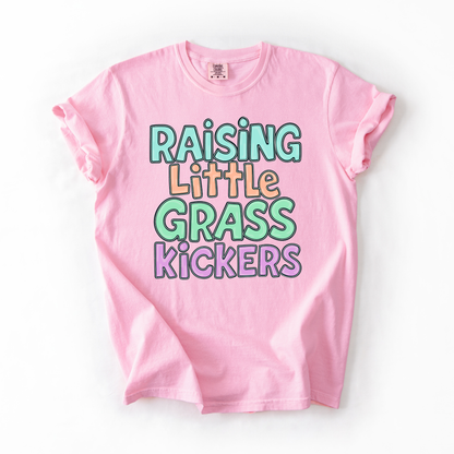 Raising Little Grass Kickers- Soccer Mom Humor Tshirt