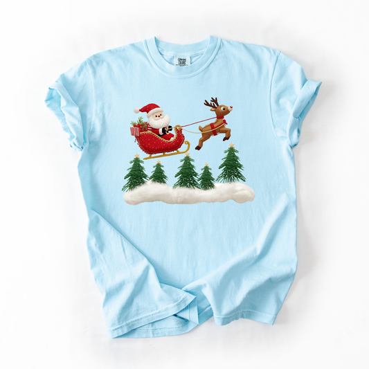 Twas The Night- Faux Yarn Santa Sleigh Trendy Tshirt