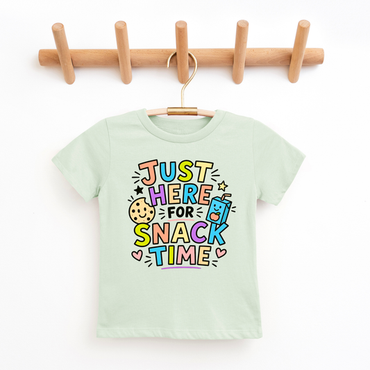 Just Here For Snack Time- Girls Printed Tshirt