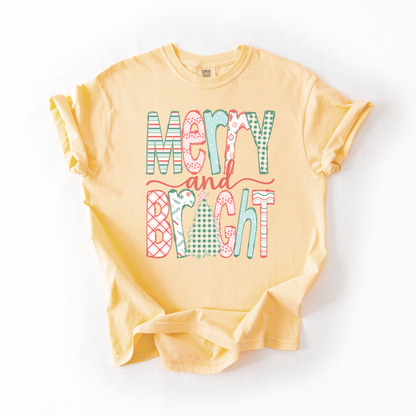 Merry & Bright Doodle- Preppy Christmas Tshirt