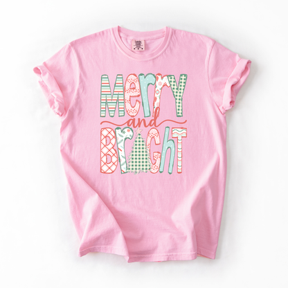 Merry & Bright Doodle- Preppy Christmas Tshirt
