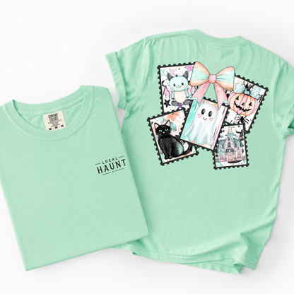 Pastel Halloween Cartoon Stamps- Trendy Graphic Tee