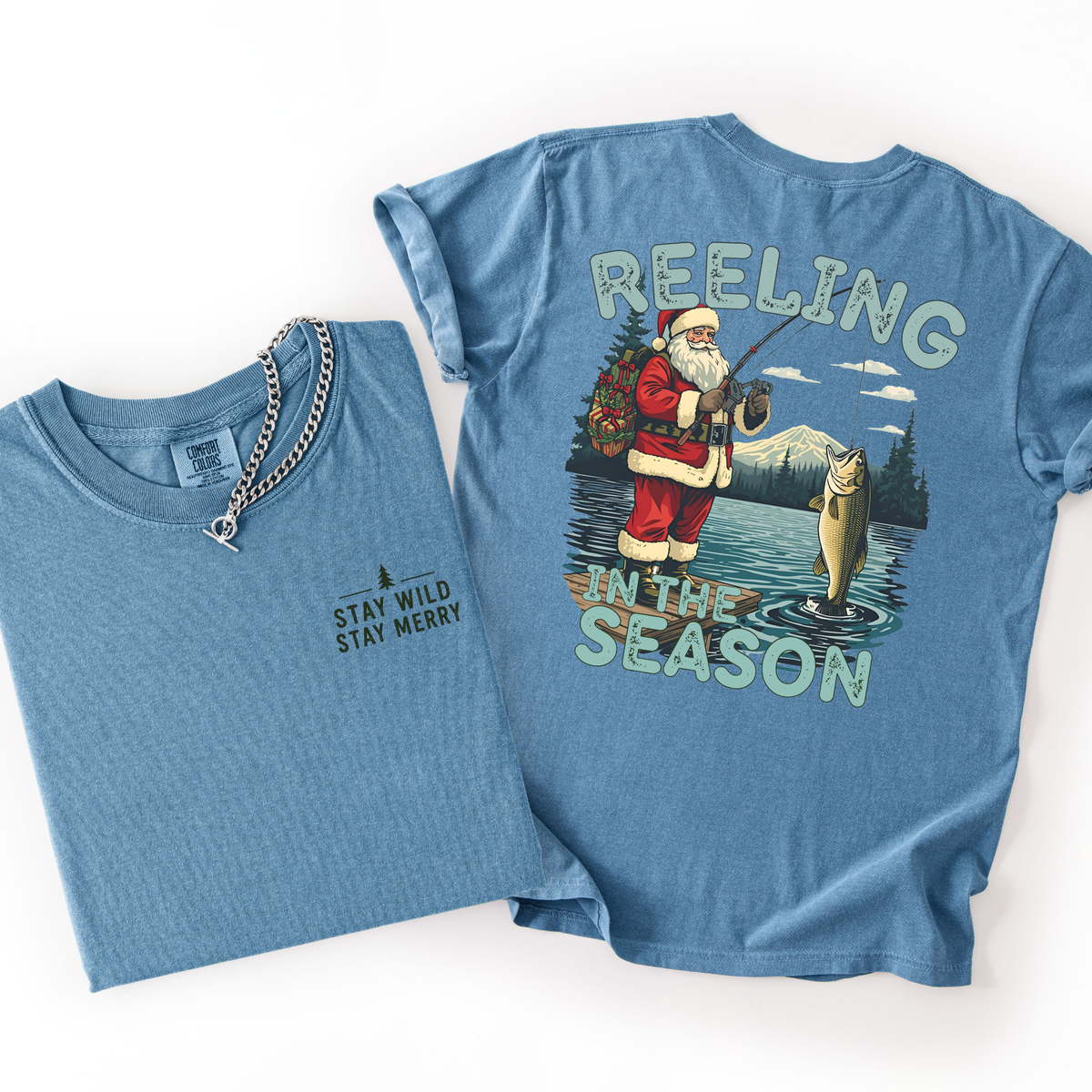 Reeling In The Season- Men's Christmas Santa Tshirt