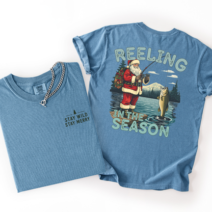 Reeling In The Season- Men's Christmas Santa Tshirt