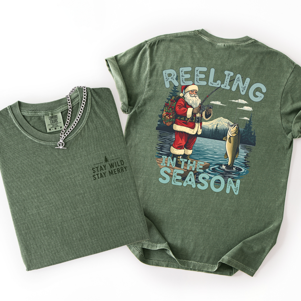 Reeling In The Season- Men's Christmas Santa Tshirt
