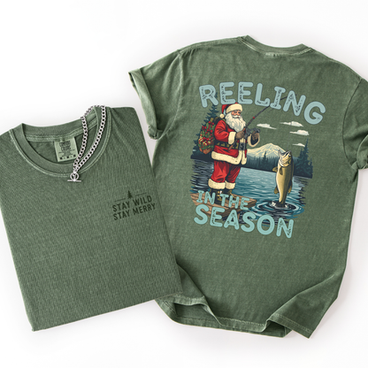 Reeling In The Season- Men's Christmas Santa Tshirt