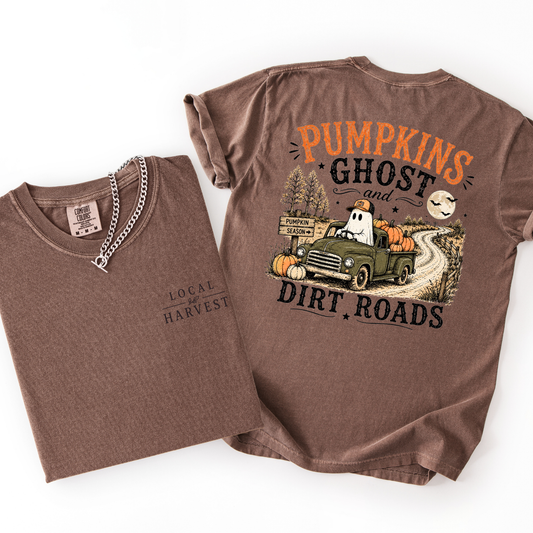 Pumpkins Ghost and Dirt Roads- Women's Graphic Tee