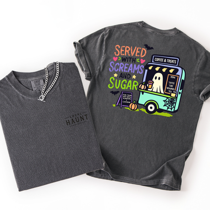 Served with Screams and Sugar- Neon Halloween Printed Tee