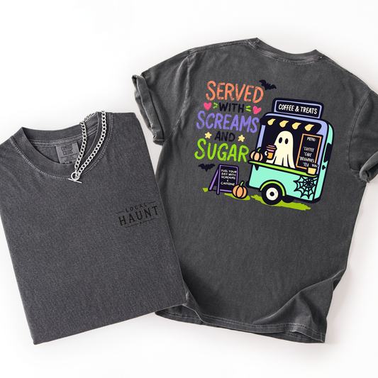 Served with Screams and Sugar- Neon Halloween Printed Tee
