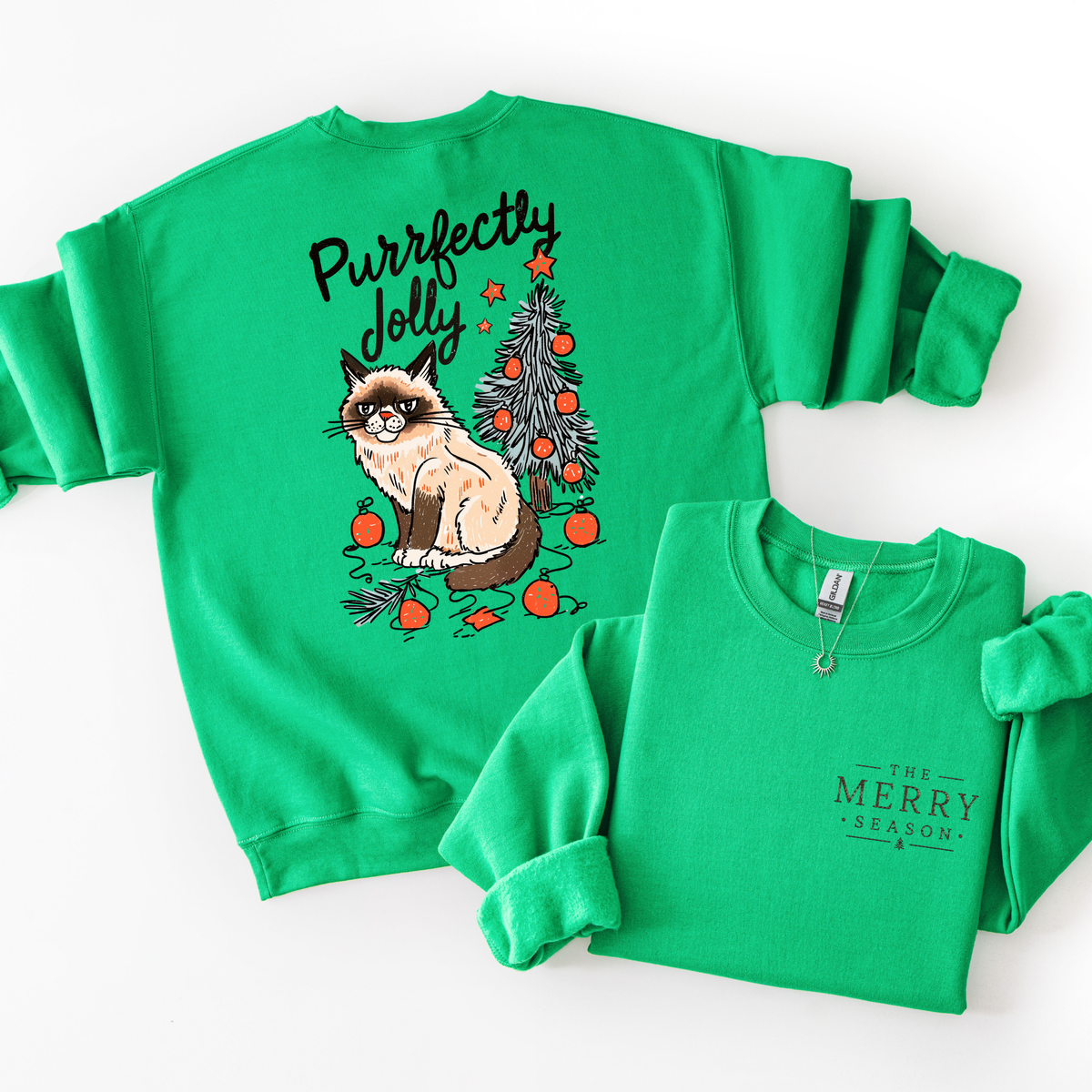 Purr Fectly Jolly- Cat and Christmas Tree Women's Sweatshirt