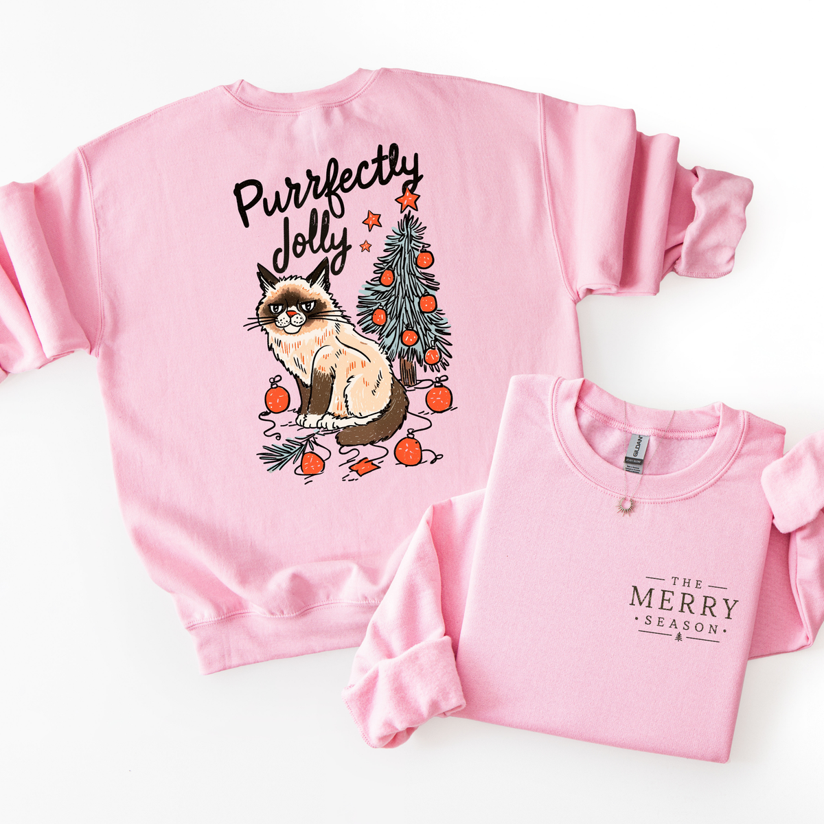 Purr Fectly Jolly- Cat and Christmas Tree Women's Sweatshirt