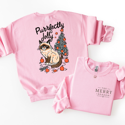 Purr Fectly Jolly- Cat and Christmas Tree Women's Sweatshirt
