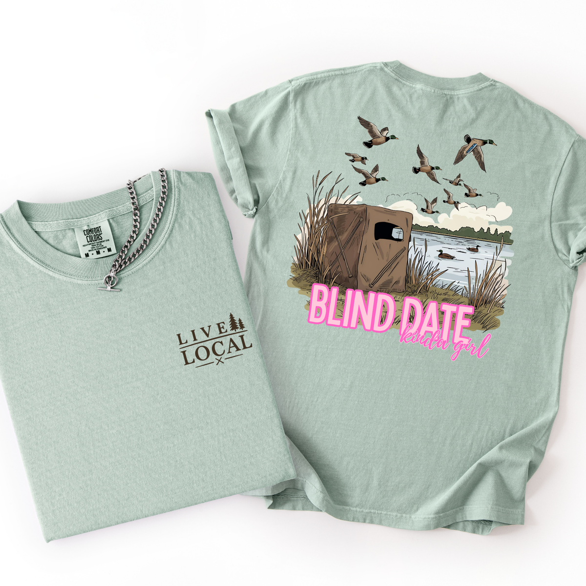 Duck Blind Date Kinda Girl- Pocket Back Graphic Tee