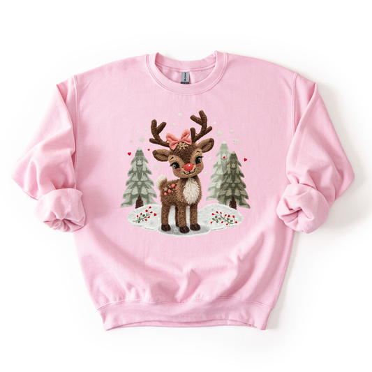 Faux Yarn Reindeer- Trendy Christmas Women's Sweatshirt