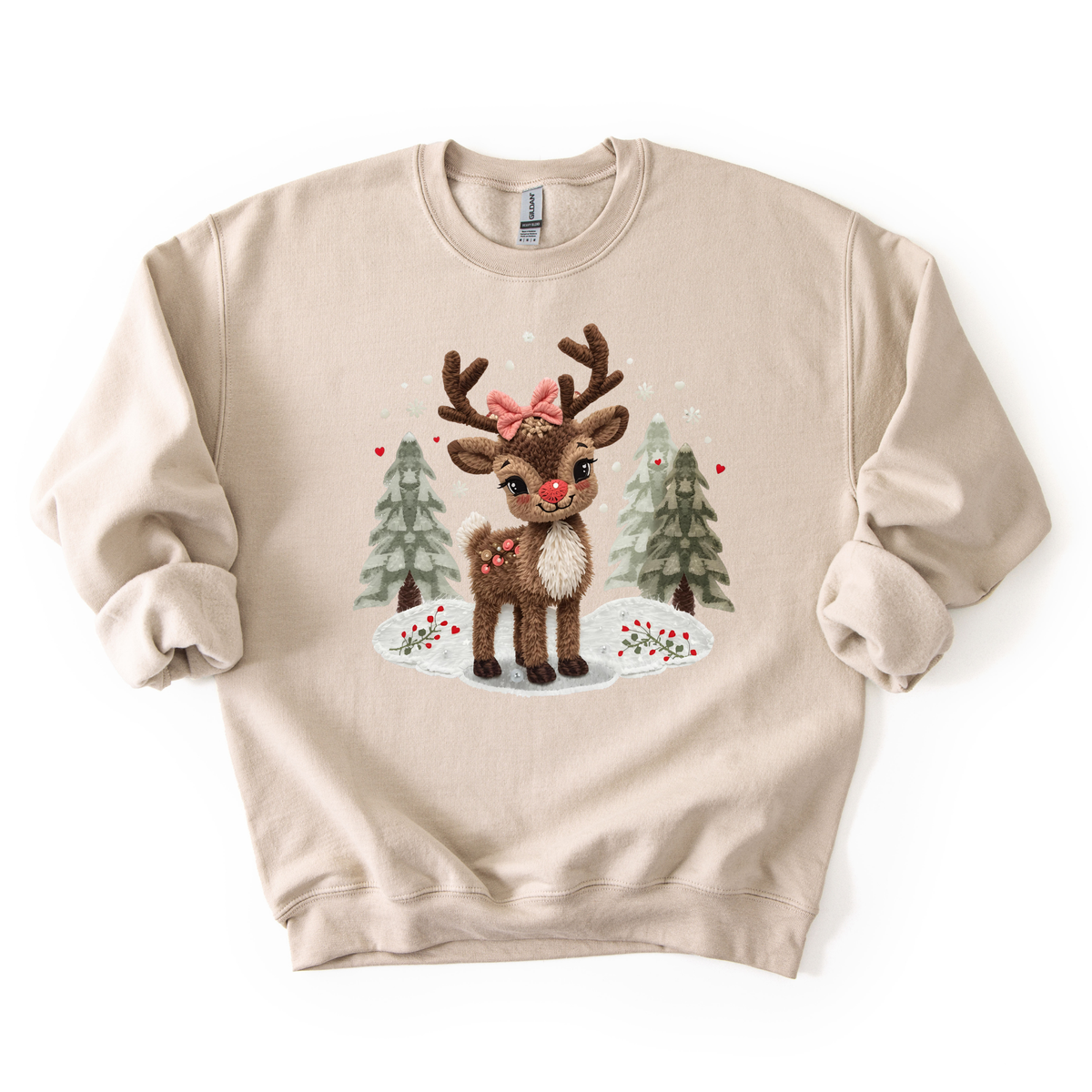 Faux Yarn Reindeer- Trendy Christmas Women's Sweatshirt