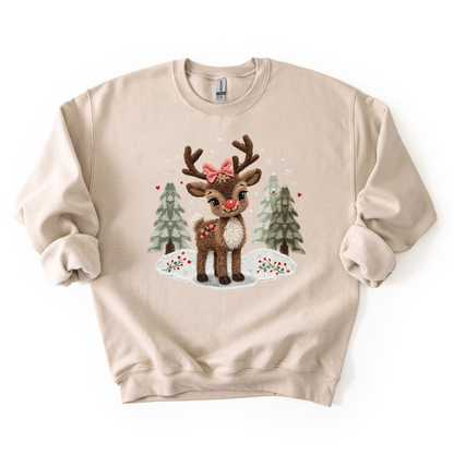 Faux Yarn Reindeer- Trendy Christmas Women's Sweatshirt