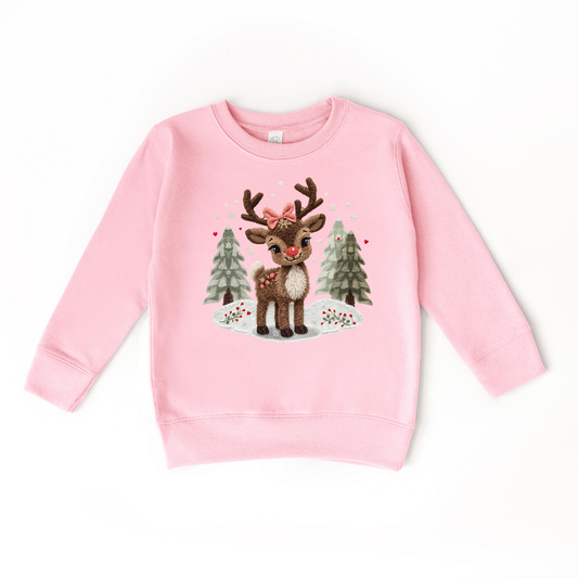 Faux Yarn Reindeer- Trendy Christmas Child Sweatshirt