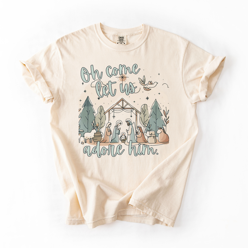 Oh Come Let Us Adore Him- Nativity Printed Tee