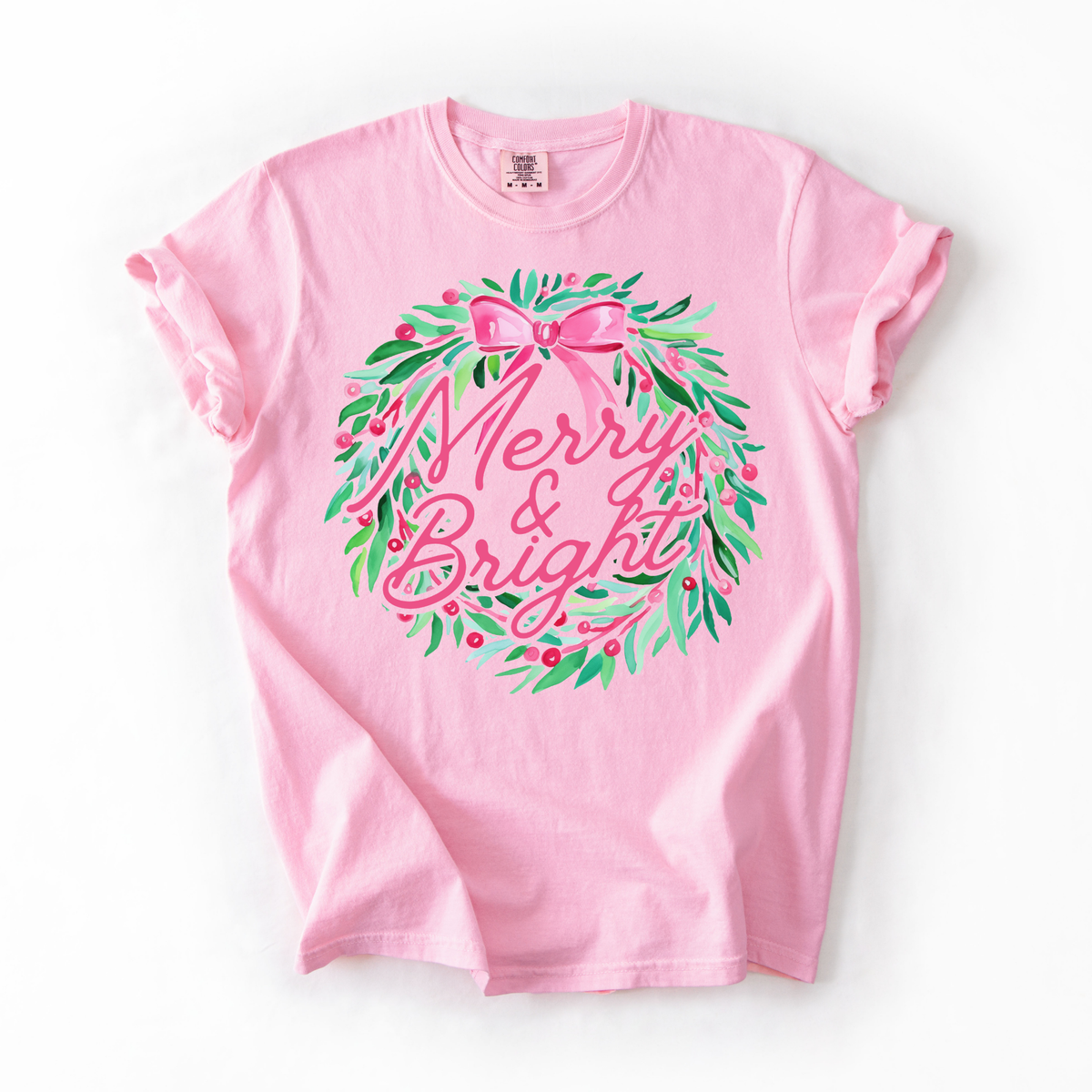 Merry & Bright- Pink Christmas Wreath Women's Tee
