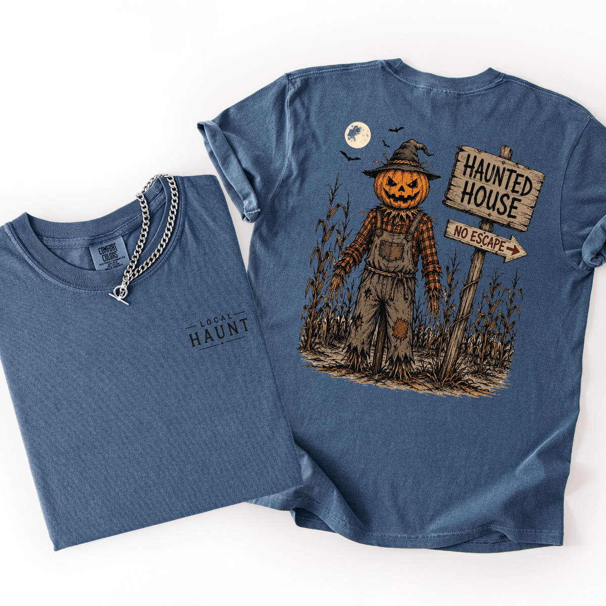 Scarecrow Haunted House- Pocket Back Graphic Tee