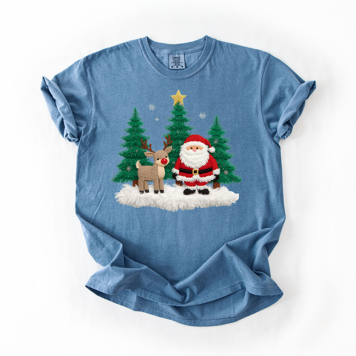 Faux Yarn Santa & Reindeer- Trendy Women's Tee