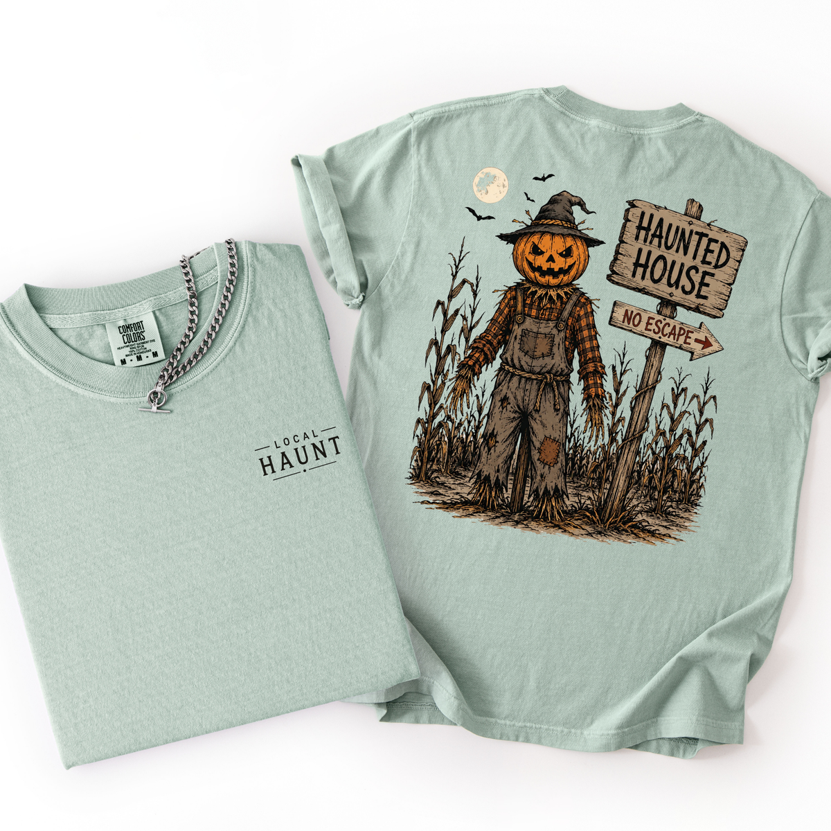 Scarecrow Haunted House- Pocket Back Graphic Tee