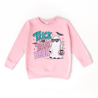 Trick Or Treat Bruh- Girls Ghost Trendy Sweatshirt