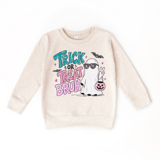Trick Or Treat Bruh- Girls Ghost Trendy Sweatshirt