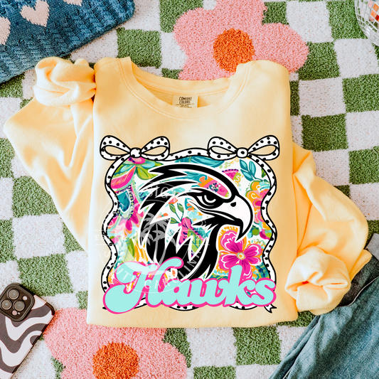 Hawks- Floral Bow Mascot