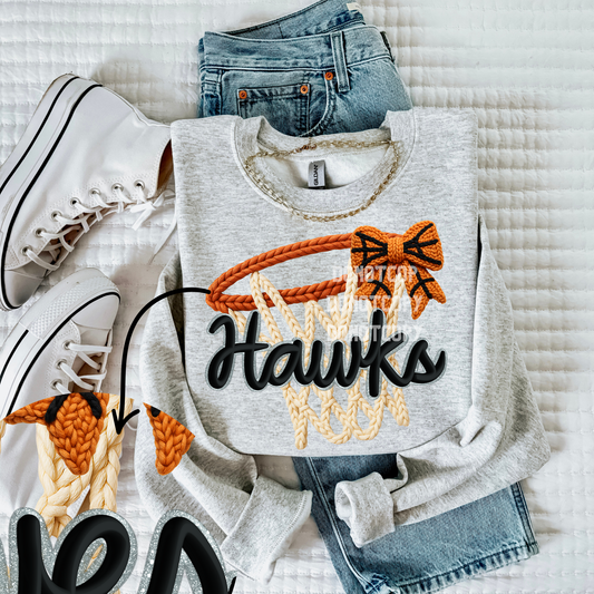 Hawks-Basketball Faux Yarn Mascot- PNG
