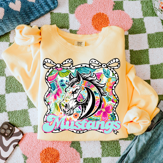 Mustangs- Floral Bow Mascot