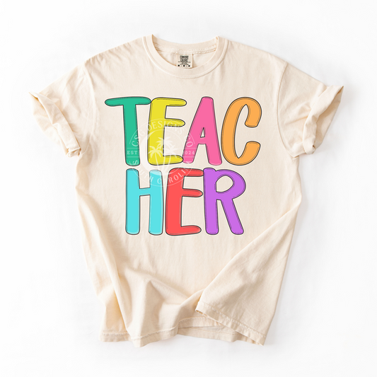 TEACHER STACKED- NEON- PNG