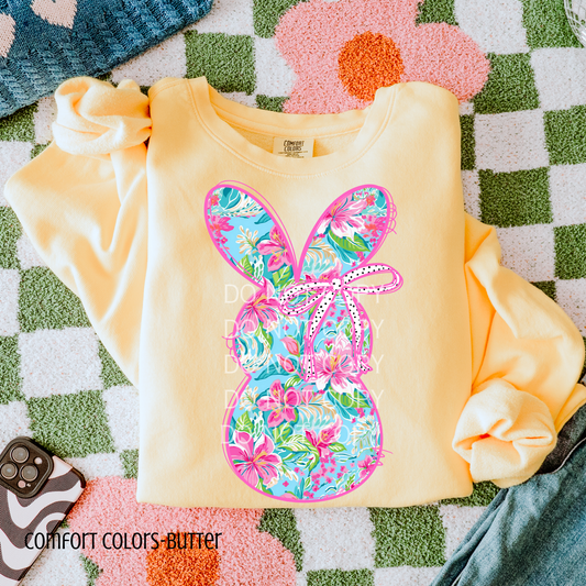 Pink Floral Preppy Bunny-PNG