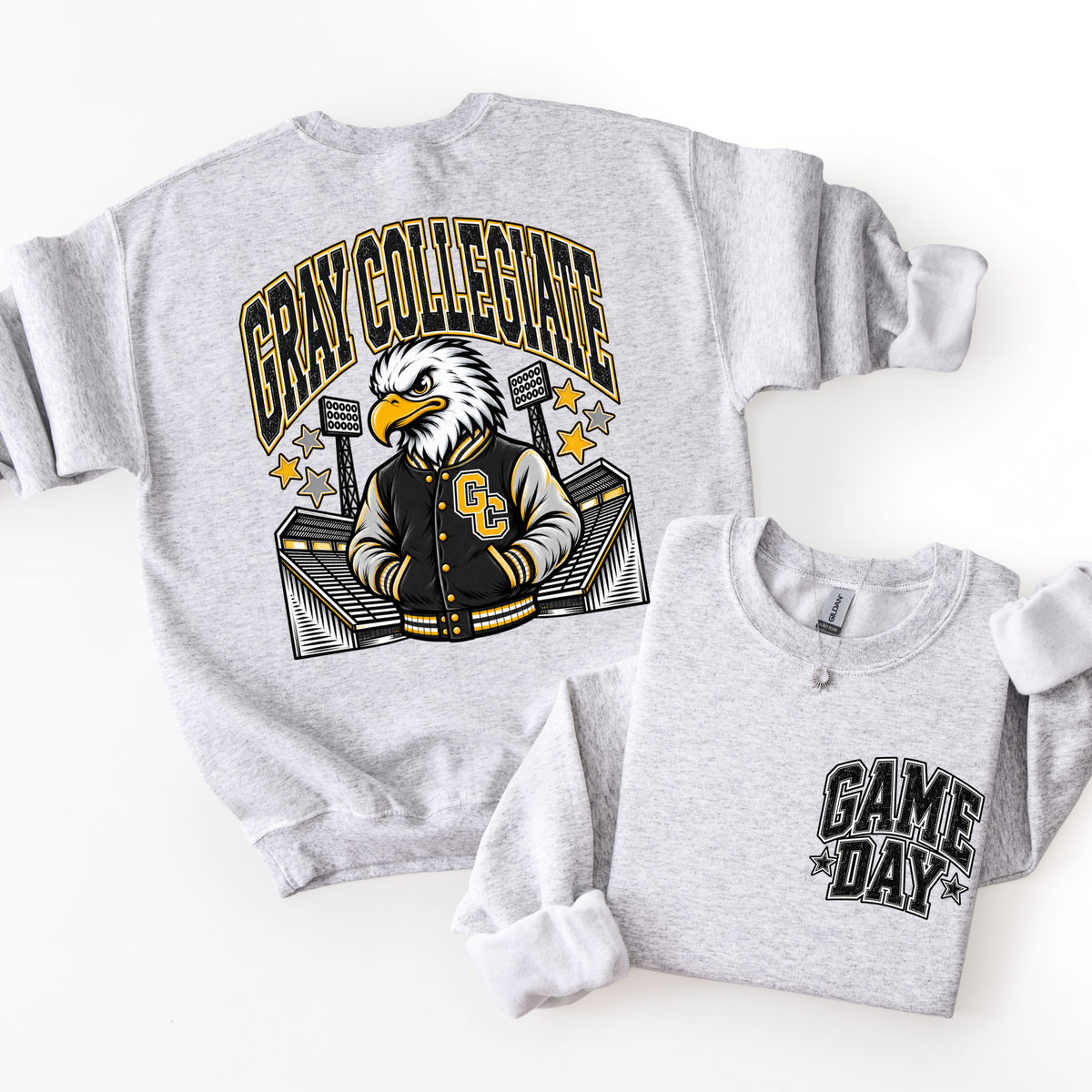 Gray Collegiate Football Mascot Sweatshirt- ADULT