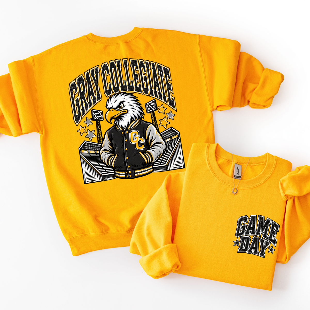 Gray Collegiate Football Mascot Sweatshirt- ADULT